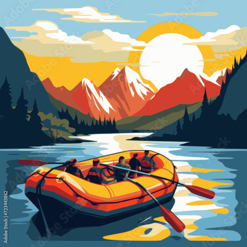 Rafting. In the style of a flat minimalist colors SVG vector