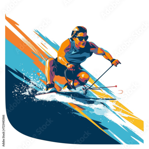 Water Skiing. In the style of a flat minimalist colors SVG vector