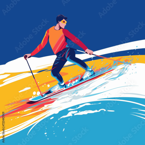 Water Skiing. In the style of a flat minimalist colors SVG vector