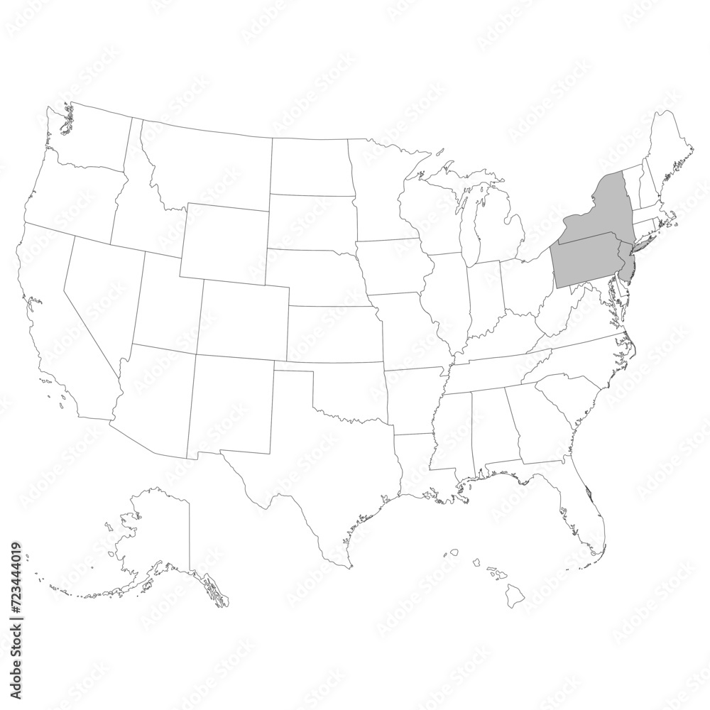 Fototapeta premium USA states Mid-Atlantic regions map.