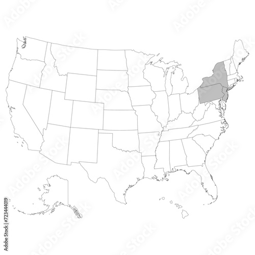 USA states Mid-Atlantic regions map. photo