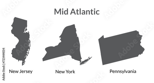 USA states Mid Atlantic regions map.