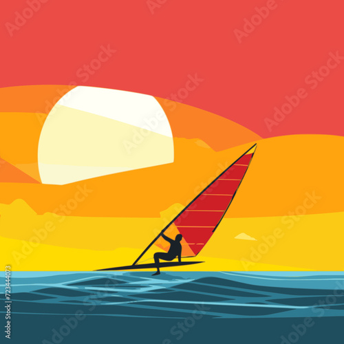 Wind Surfing. In the style of a flat minimalist colors SVG vector