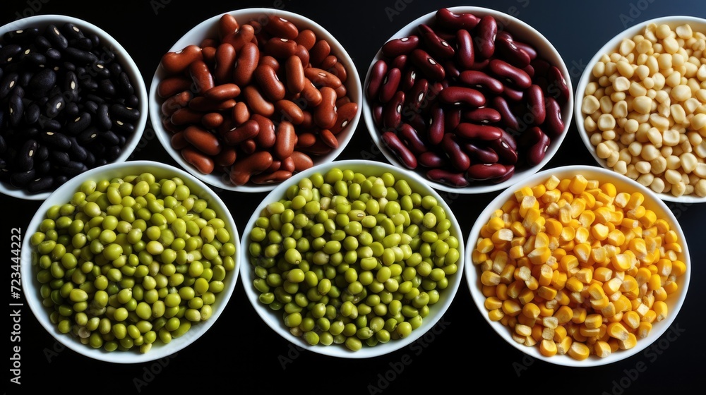 A variety of beans and beans in bowls. Generative AI. A variety of beans and beans in bowls. Generative AI.