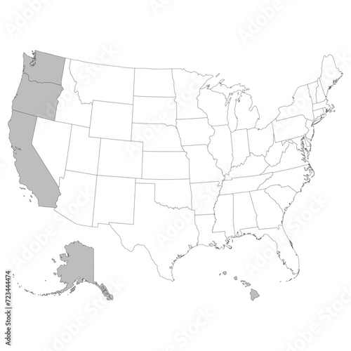 USA states Pacific regions map.