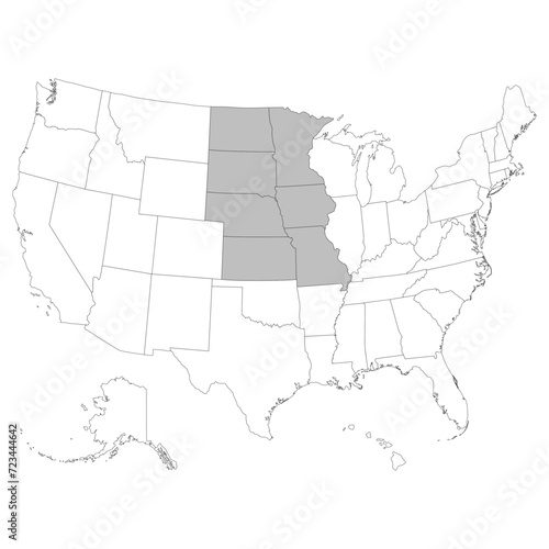 USA states West North Central regions map.
