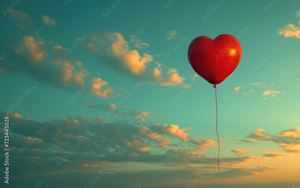 Red Heart Balloon Floating Against Serene Sky at Sunset Red Heart Balloon Floating Against Serene Sky at Sunset