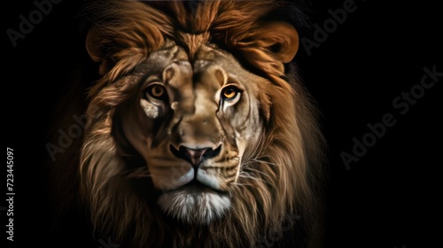 Close up lion head isolated on black background