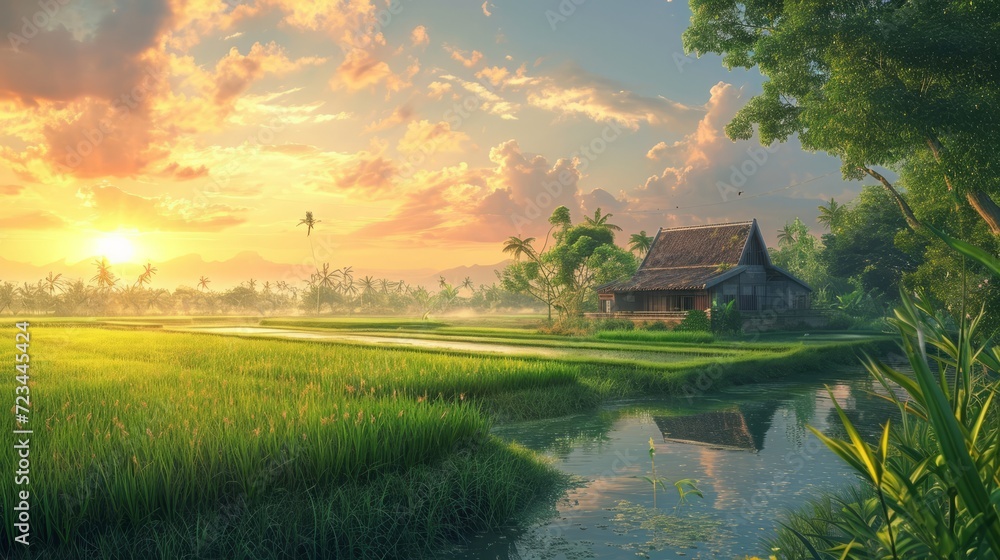 Fototapeta premium Mesmerizing Maghrib: A Village Immersed in Tranquility and Serenity