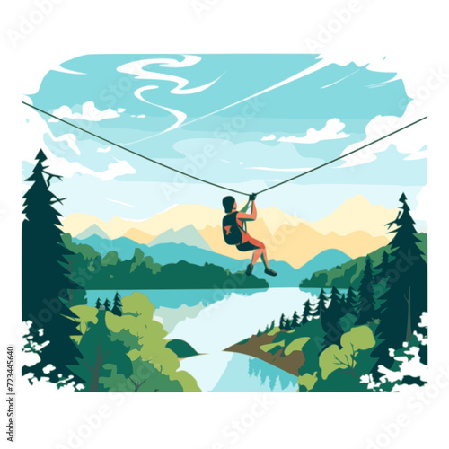 Zip Line. In the style of a flat minimalist colors SVG vector