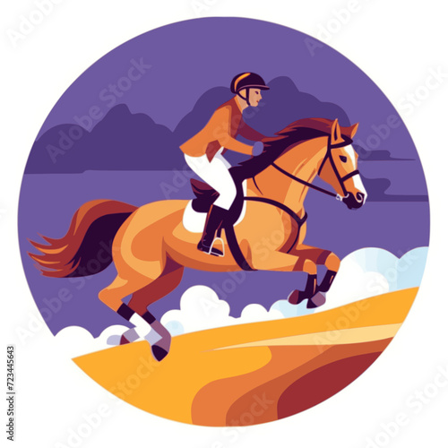 Horse Riding. In the style of a flat minimalist colors SVG vector