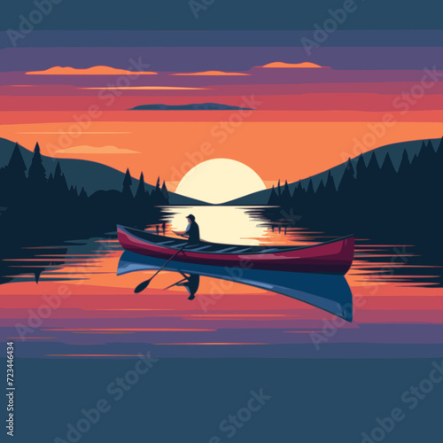 Canoe. In the style of a flat minimalist colors SVG vector