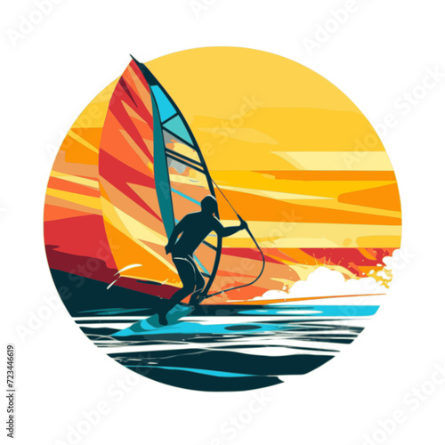 Wind Surfing. In the style of a flat minimalist colors SVG vector