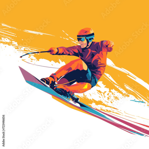 Water Skiing. In the style of a flat minimalist colors SVG vector