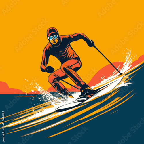 Water Skiing. In the style of a flat minimalist colors SVG vector