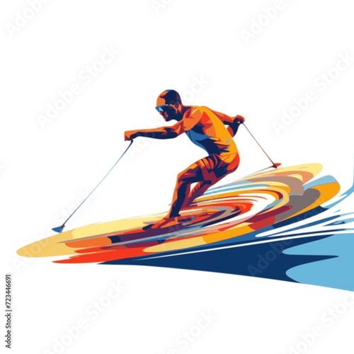 Water Skiing. In the style of a flat minimalist colors SVG vector