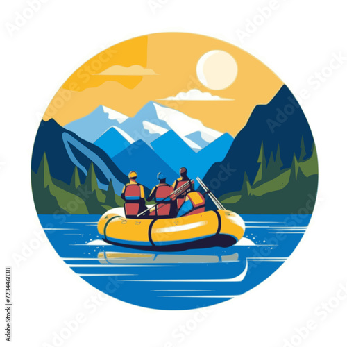 Rafting. In the style of a flat minimalist colors SVG vector