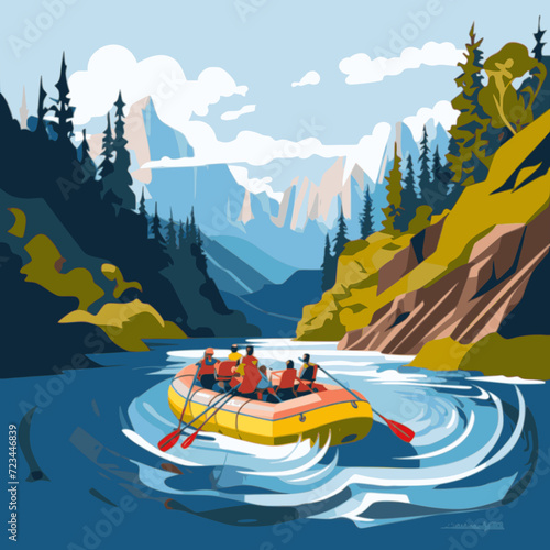 Rafting. In the style of a flat minimalist colors SVG vector