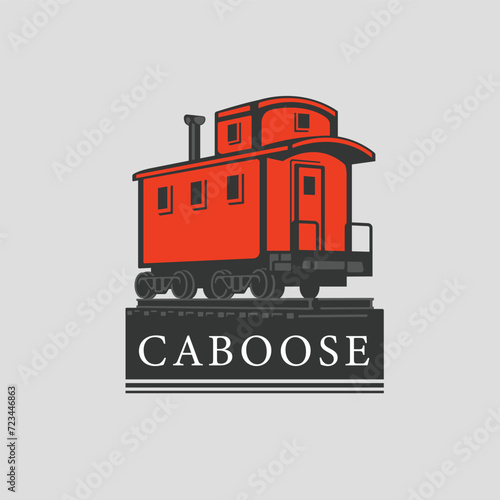 Classic red caboose on railway vector illustration 