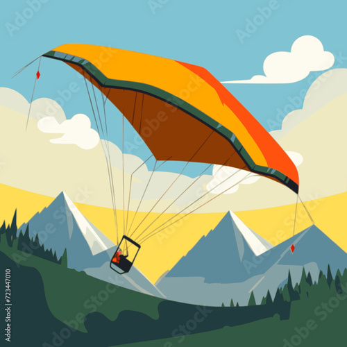 Hang Gliding. In the style of a flat minimalist colors SVG vector