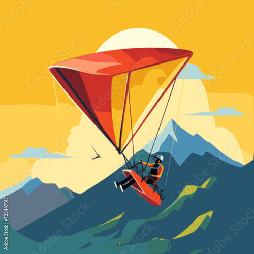 Hang Gliding. In the style of a flat minimalist colors SVG vector