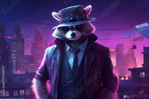 Raccoon Detective in Urban Nighttime Setting © LAJT
