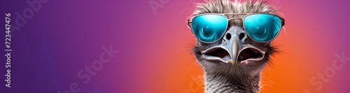 ostrich wearing sunglasses against pink background