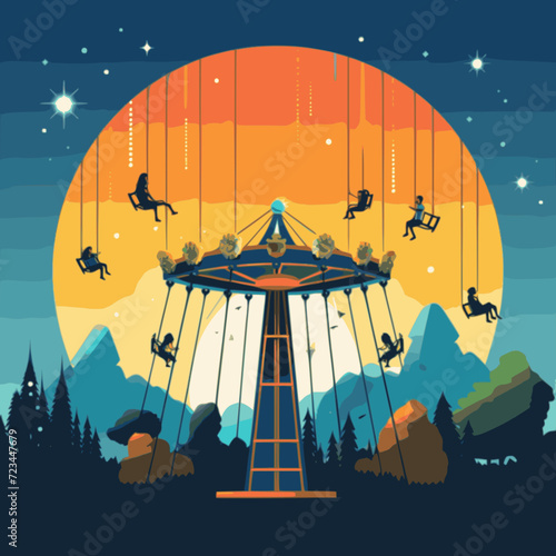 Swing Ride. In the style of a flat minimalist colors SVG vector