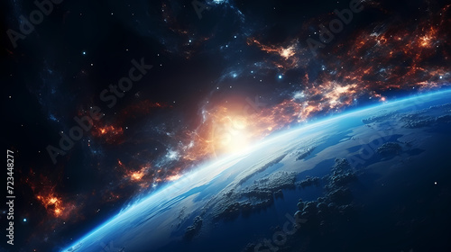 Earth in the cosmic sky, abstract space background of a planet in the universe