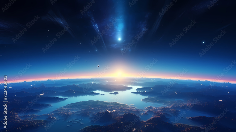 Fototapeta premium Earth in the cosmic sky, abstract space background of a planet in the universe