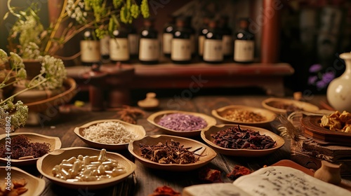 Ingredients for a Chinese medicine formula photo