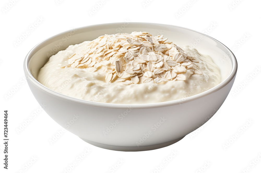 Oat porridge in white bowl isolated on transparent background. Oat porridge in white bowl isolated on transparent background.