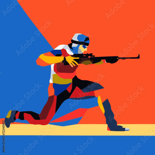 Biathlon. In the style of a flat minimalist colors SVG vector
