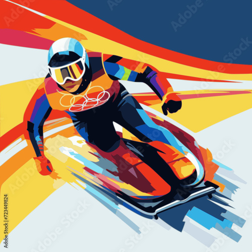 Luge. In the style of a flat minimalist colors SVG vector