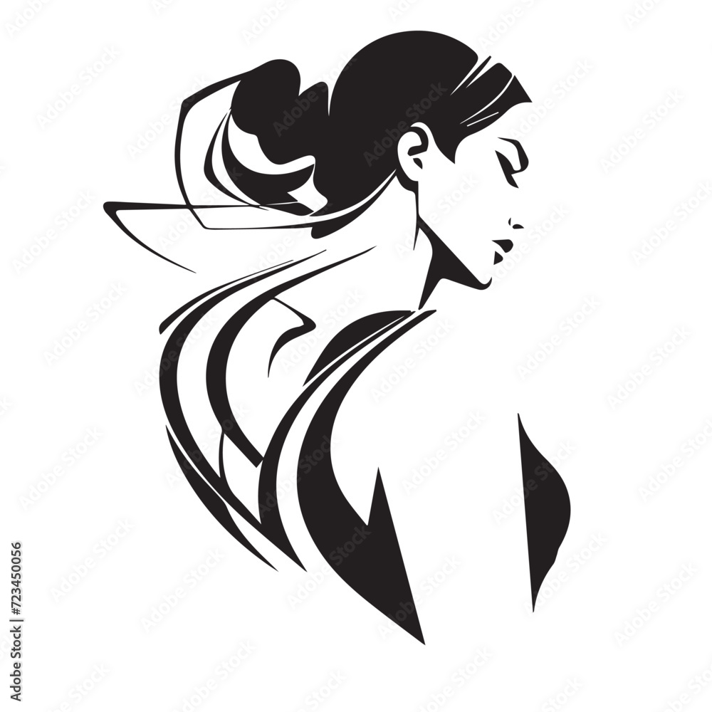 Woman character, logo style vector graphics