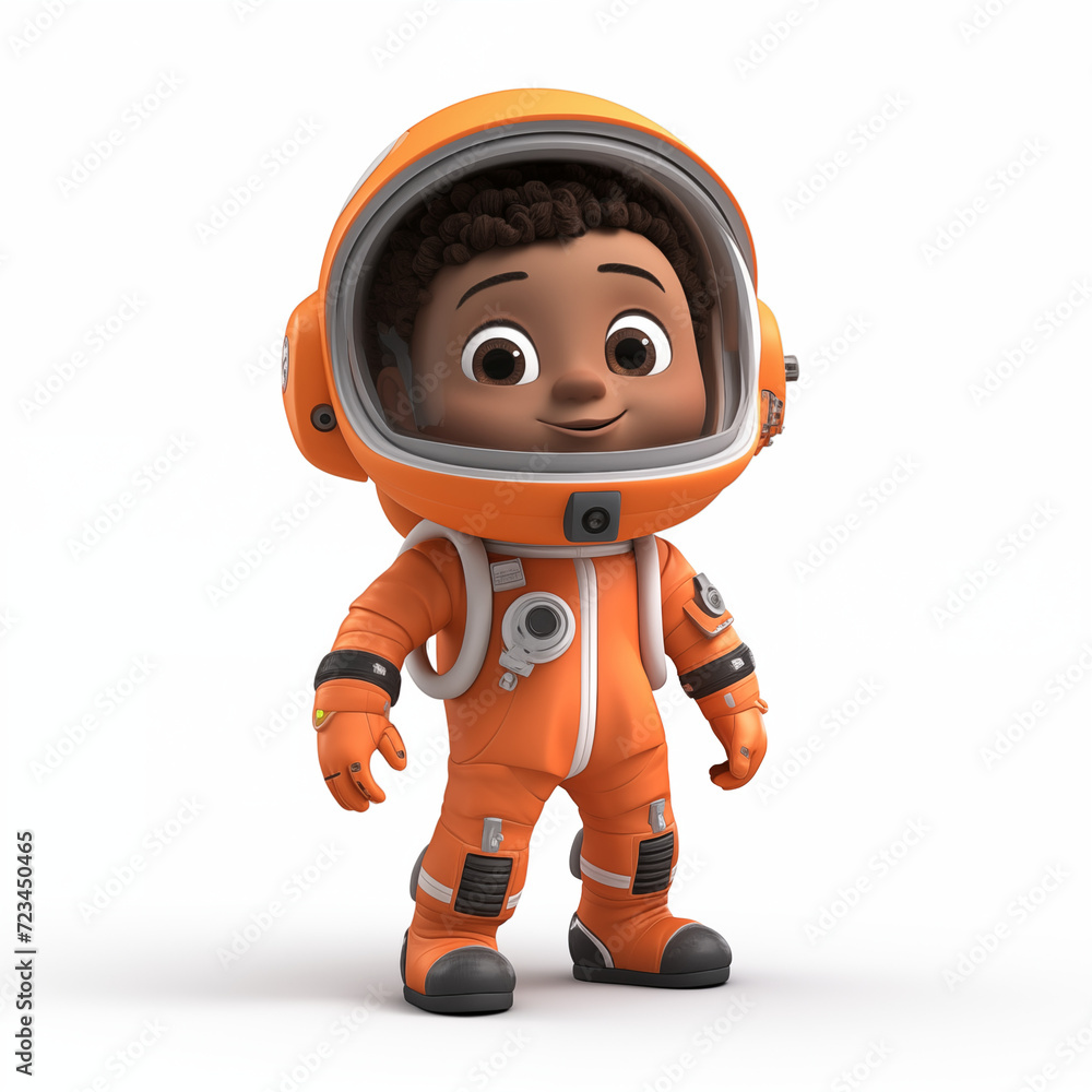 Little black boy astronaut explorer. Illustration of a happy child in a spacesuit in 3D animation style. Full length character model Little black boy astronaut explorer. Illustration of a happy child in a spacesuit in 3D animation style. Full length character model