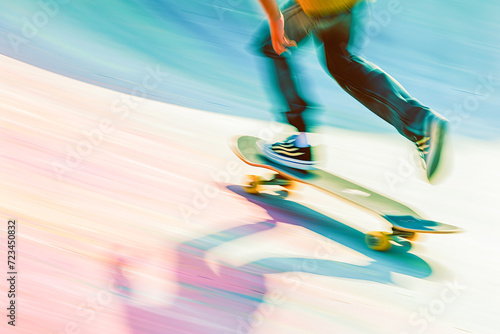 Abstract composition, Blurred professional athlete skateboarding, sports concept, generative ai