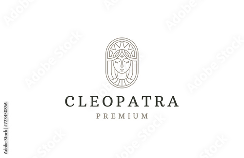 Goddees of cleopatra with line art style logo design template
