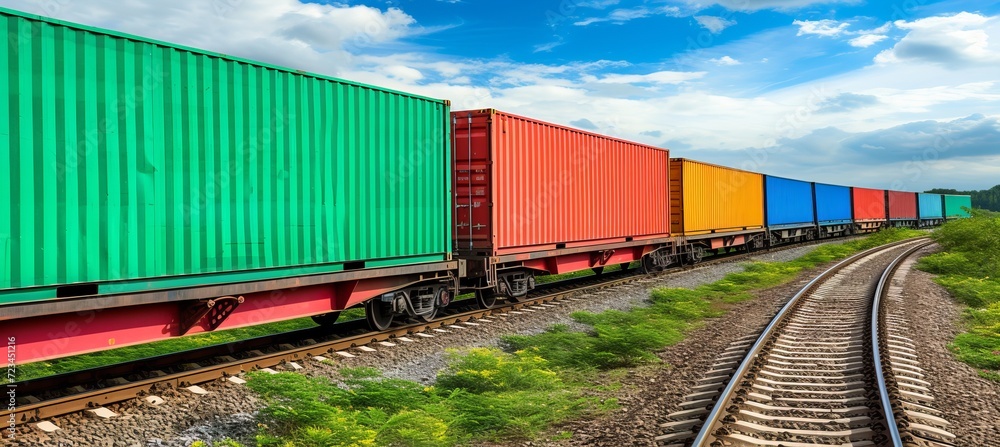 Fototapeta premium Efficient shipping container arrival at rail yard for seamless logistics and distribution.