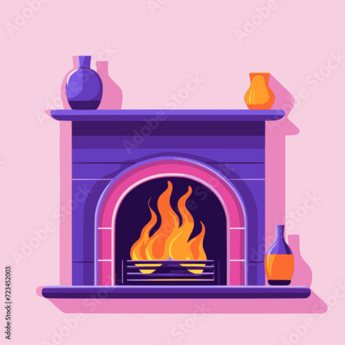 Fireplace. In the style of a flat minimalist colors SVG vector