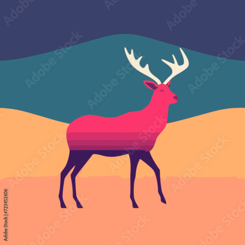 Reindeer. In the style of a flat minimalist colors SVG vector