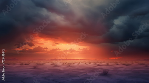 Stormy sky over the desert landscape background  