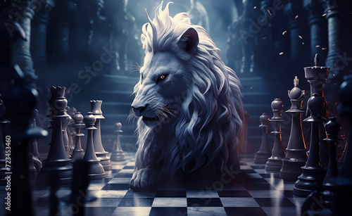 Chess king with Lion. Generative Ai. photo