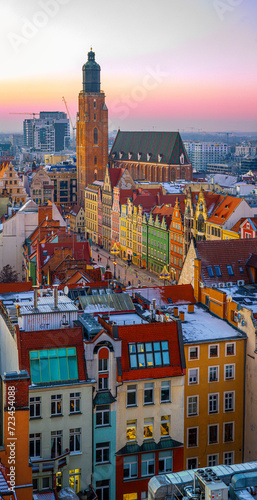 View of Wroclaw market square after sunset, Poland
