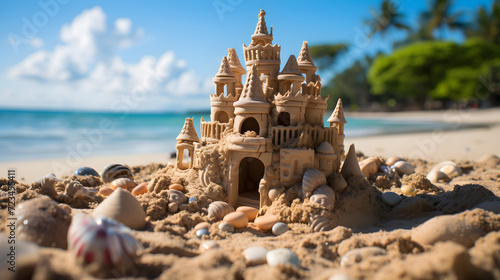 sand castles under the warm sun and turquoise waves