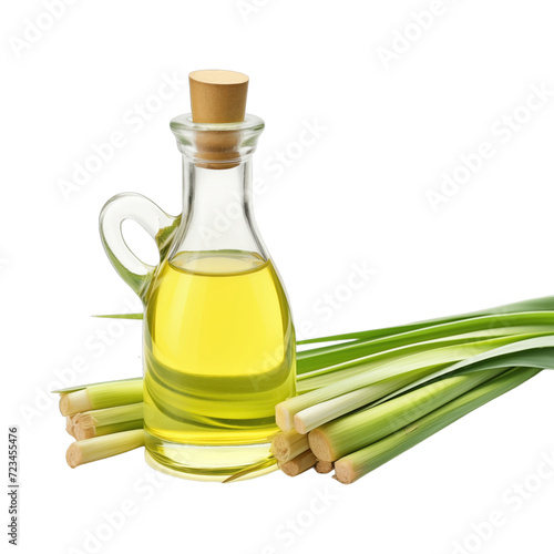 fresh raw organic lemongrass oil in glass bowl png isolated on white background with clipping path. natural organic dripping serum herbal medicine rich of vitamins concept. selective focus