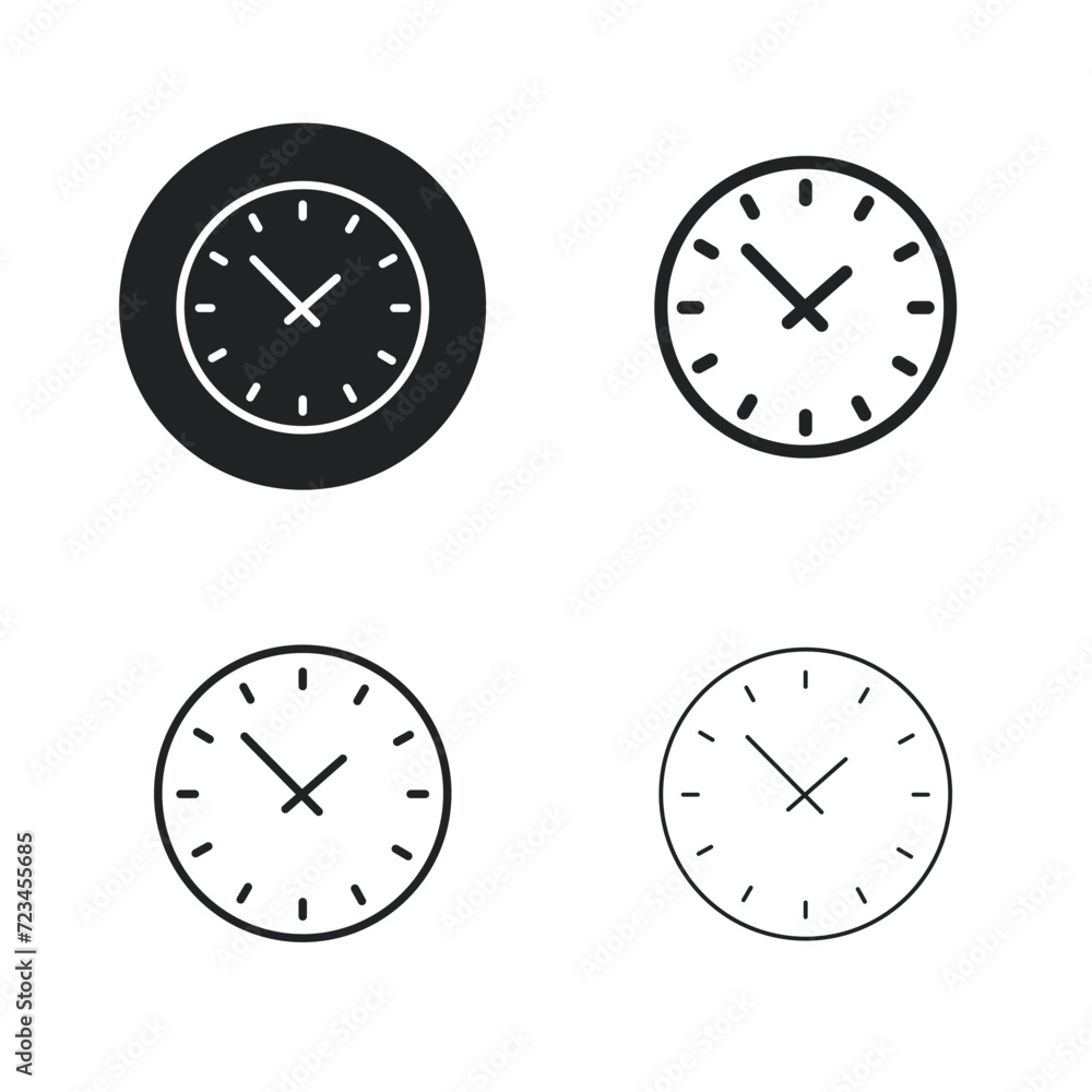 Clock time icon. Simple solid round, bold, medium and thin line icon. Clock time icon. Simple solid round, bold, medium and thin line icon.