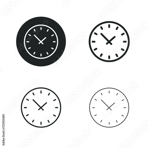 Clock time icon. Simple solid round, bold, medium and thin line icon.