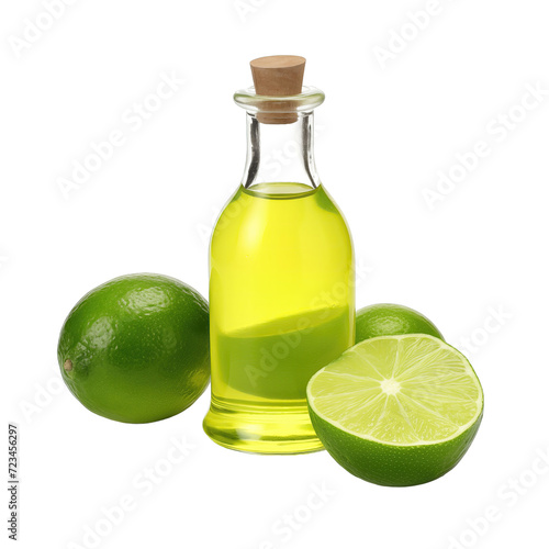 fresh raw organic lime oil in glass bowl png isolated on white background with clipping path. natural organic dripping serum herbal medicine rich of vitamins concept. selective focus