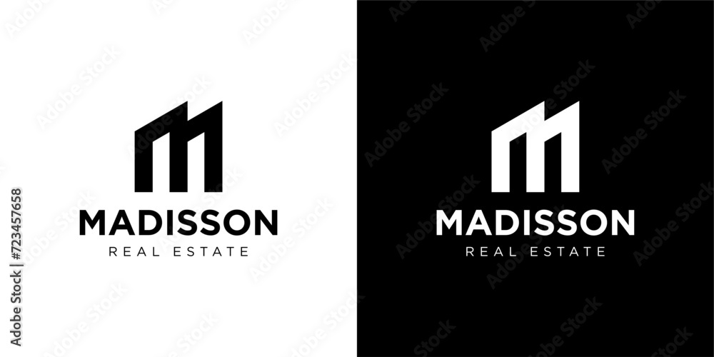 monogram logo letter M with building shape. icons for business, buildings, real estate. - obrazy, fototapety, plakaty 